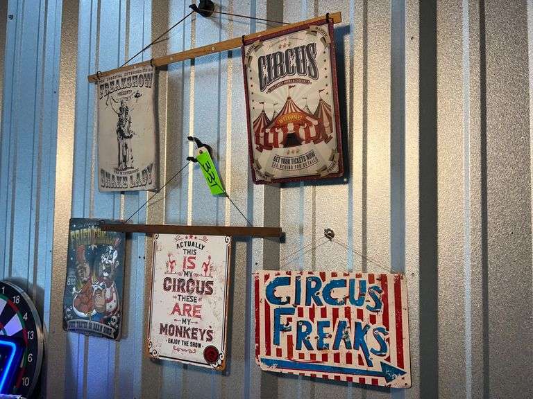 (5) Metal Circus Signs