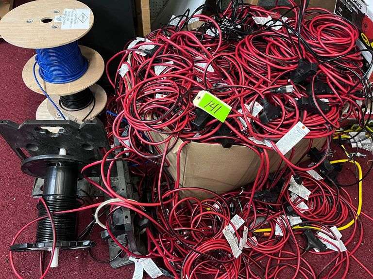 Large Lot of (4) spools of wire, boxes of retractable cords image