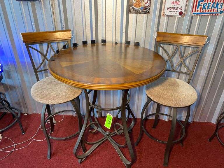 Metal/Wood High Top Table with (2) Chairs image