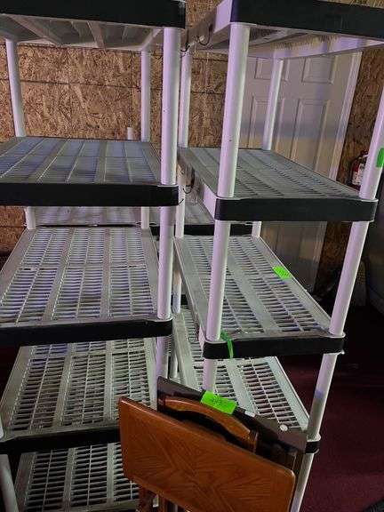 Plastic Shelving and (2) Tray Tables image