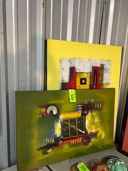 (2) Abstract Art - hand painted canvas image