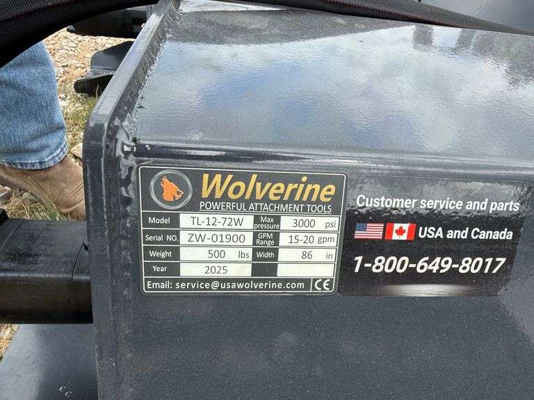 2025 Wolverine Unused TL-12-72W Skidsteer 72in Tiller
