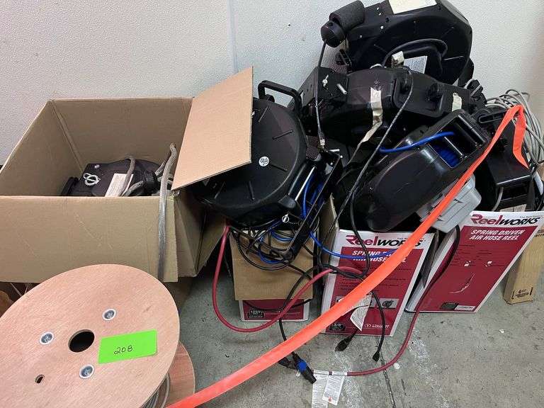 Misc Lot:  Air hose reels, spools of wire