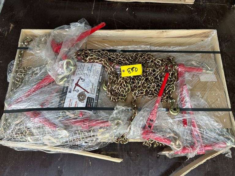 Pallet - Landhonor Unused LHR-RC5400 - 5400 lb Ratchet Binders and G70 Chains, (8) Ratchets and (16) 5/16in 20ft Chains image