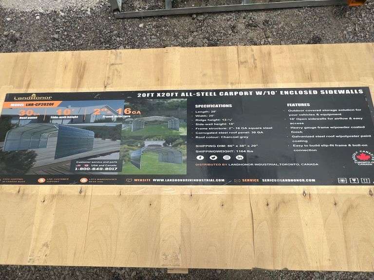 Landhonor Unused LHR-CP2020F 20FTx20FT All Steel Carport With 10FT Enclosed Walls image