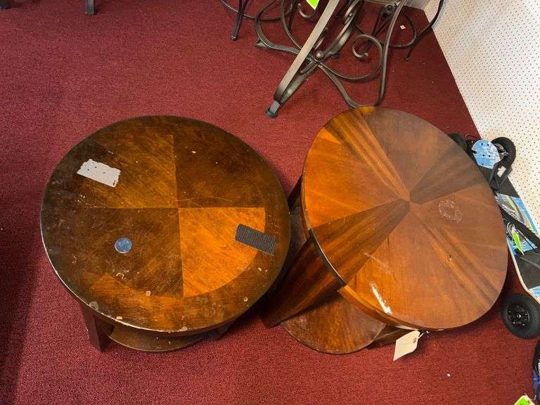 (2) Round wood coffee tables