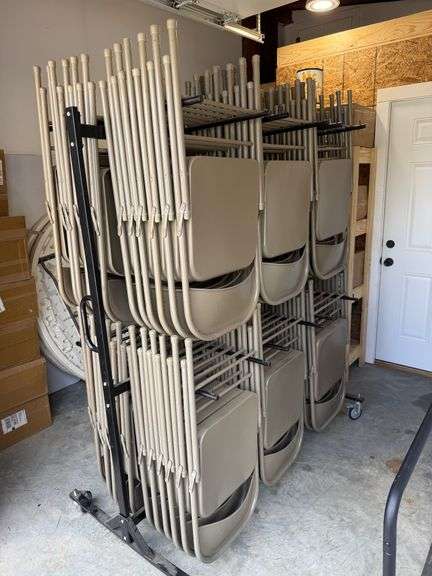 Lot - Metal Folding Chairs with Rolling Chair Cart image
