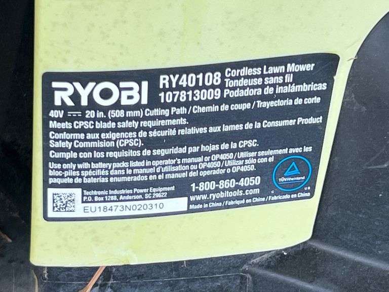 Ryobi Battery Powered lawn Mower with batteries and charger
