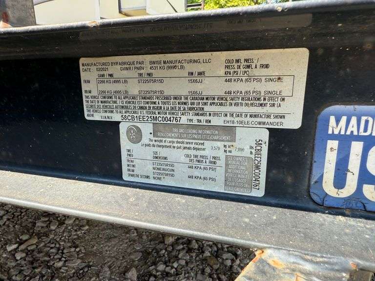 2021 BWise Manufacturing EH18-10ELE Commander Tandem Axle Equipment Trailer