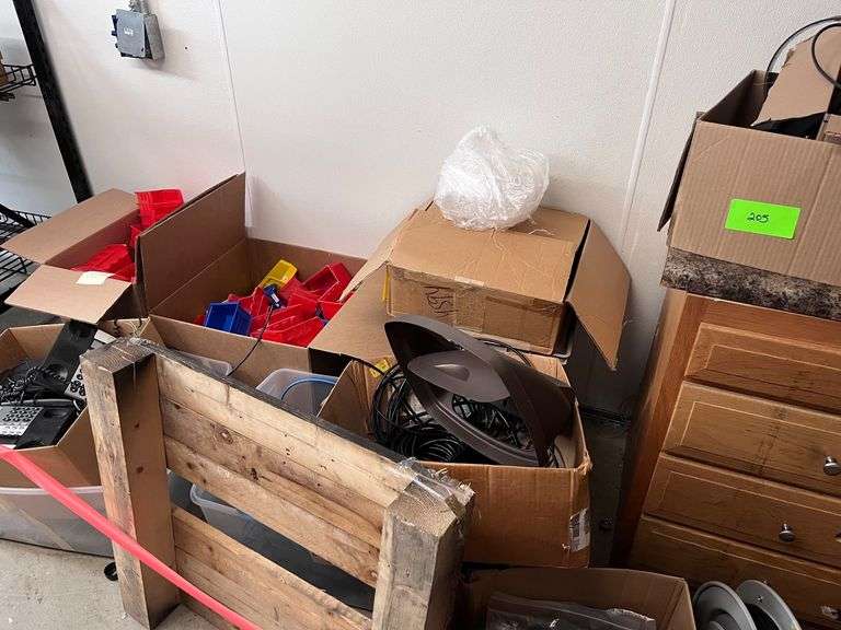Large Lot of Misc: Storage trays/phones/cabinet/air hose reels