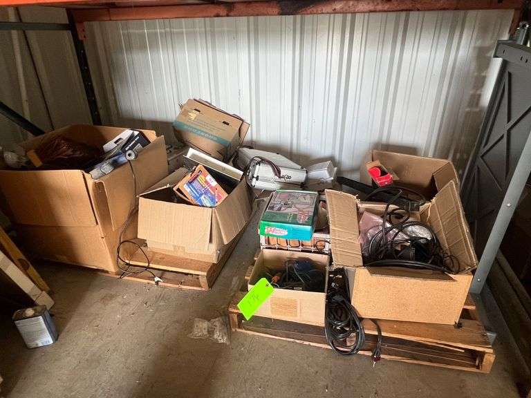 (2) pallets: Misc reel parts, metal storage cases with speakers and phone image