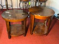 (2) Round wood coffee tables
