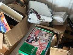 (2) pallets: Misc reel parts, metal storage cases with speakers and phone