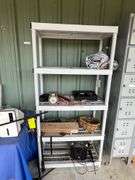 (2) Plastic shelves/table, misc