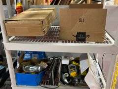 (2) Shelves with all contents:  Work light, retractable cord reels, misc parts