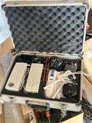 (2) pallets: Misc reel parts, metal storage cases with speakers and phone