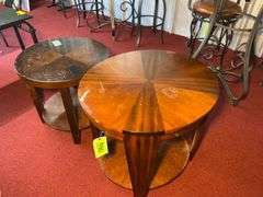 (2) Round wood coffee tables
