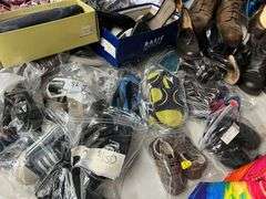 Large Lot:  ALL clothes/ALL shoes, (2) rolling clothes racks and table
