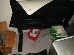 Table: George Foreman air fryer, Keurig coffee maker, Panasonic Microwave, desk/chair with all contents