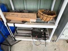 (2) Plastic shelves/table, misc