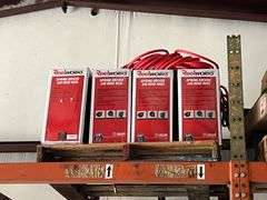 Spring driven air hose and (2) pallets of misc (Note on top shelf and buyer must remove)