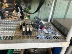 (2) Plastic shelves/table, misc