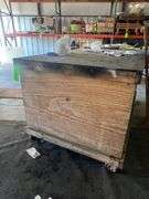 Wooden rolling work table WITH contents