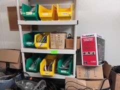 Large lot of wire, shelf with all contents, white board