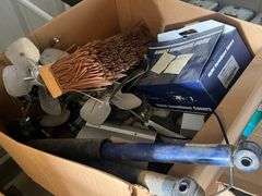 (2) pallets: Misc reel parts, metal storage cases with speakers and phone