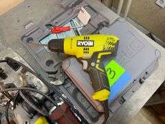 Lot of (5) Dremel tools - (2) Cases, Ryobi Drill with table and contents and chair