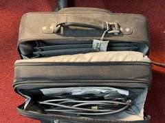 Samsung 63" TV (Works), Plastic shelf with all contents: Samsonite luggage, drone, keyboard