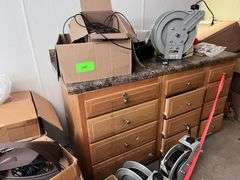 Large Lot of Misc: Storage trays/phones/cabinet/air hose reels