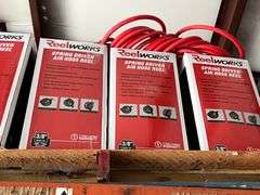 Spring driven air hose and (2) pallets of misc (Note on top shelf and buyer must remove)