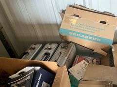 (2) pallets: Misc reel parts, metal storage cases with speakers and phone