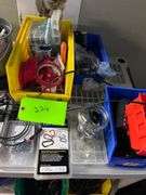 Shelf with all contents: Socket sets/bins/power cords/nails/screws/bolts
