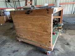 Wooden rolling work table WITH contents
