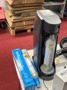 Vintage table: Skillets/Soda stream/Faucet/Pans