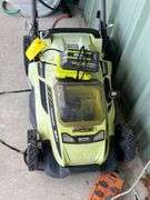 Ryobi Battery Powered lawn Mower with batteries and charger
