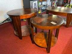 (2) Round wood coffee tables
