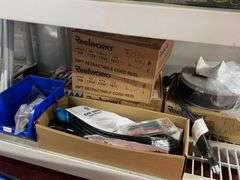 (2) Shelves with all contents:  Work light, retractable cord reels, misc parts
