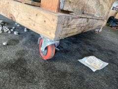 Wooden rolling work table WITH contents