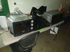 Table: George Foreman air fryer, Keurig coffee maker, Panasonic Microwave, desk/chair with all contents