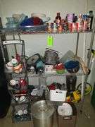 Wire Shelf with all contents: cookware, plastic bowls, etc,