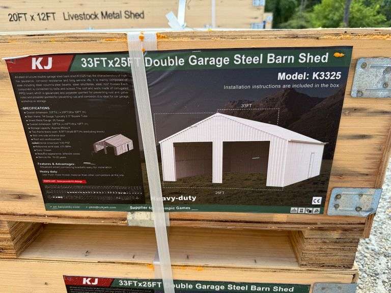 2025 KJ Unused K3325 33ftx25ft Double Garage Steel Barn Shed image