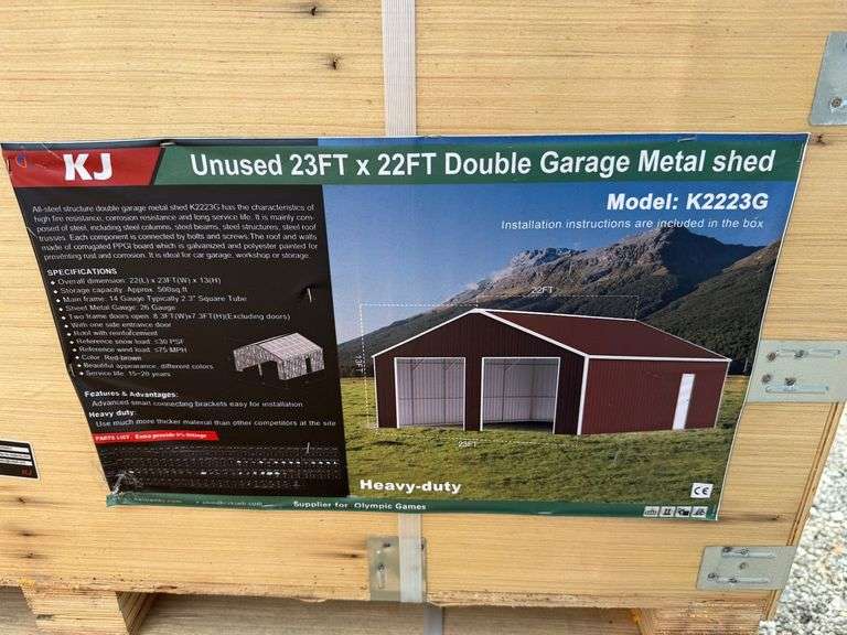 2025 KJ Unused K2223G 23ftx22ft Double Garage Metal Shed image
