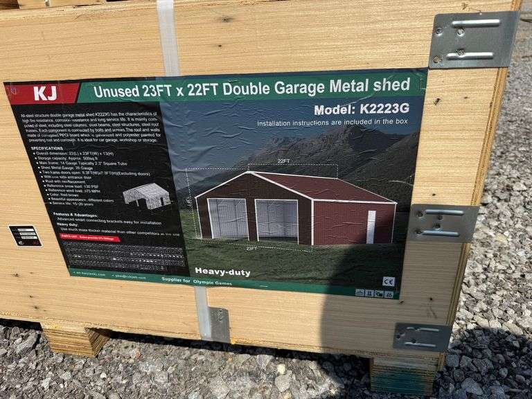 2025 KJ Unused K2223G 23ftx22ft Double Garage Metal Shed image