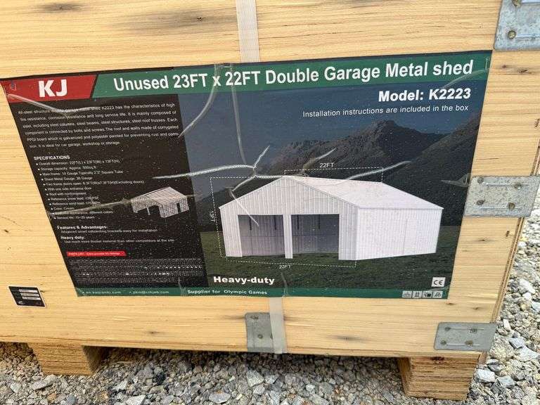 2025 KJ Unused K2223 23ftx22ft Double Garage Metal Shed image