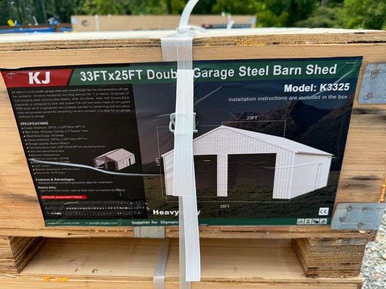 2025 KJ Unused K3325 33ftx25ft Double Garage Steel Barn Shed image