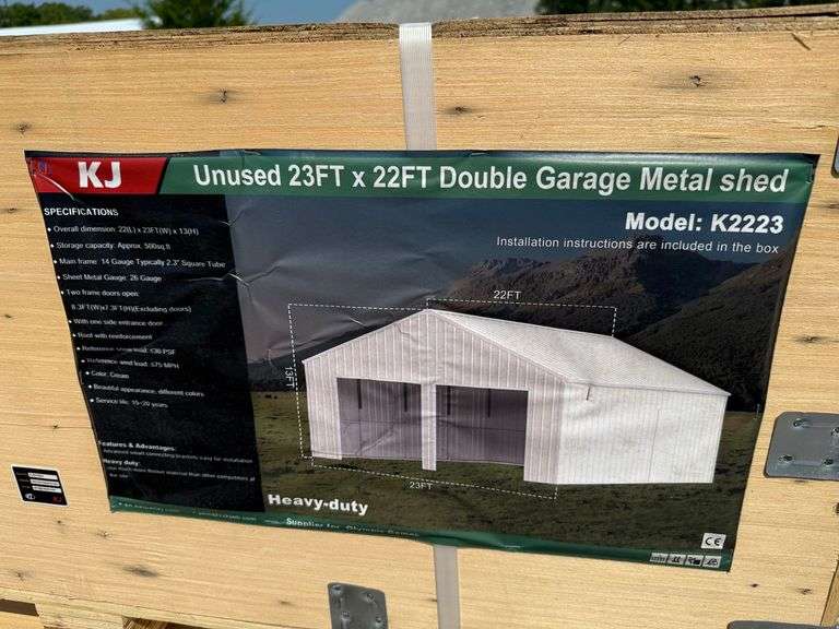 2025 KJ Unused K2223 23ftx22ft Double Garage Metal Shed image
