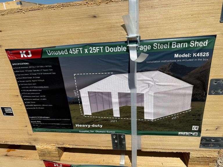 2025 KJ Unused K4525 45ft x 25ft Double Garage Steel Barn Shed image